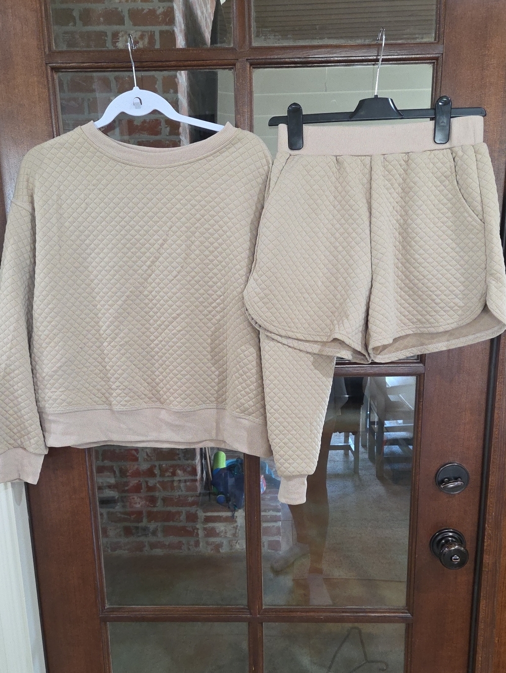Woman SMALL Quilted Lounge P Set in Tan/Beige